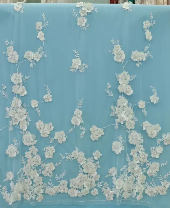 Кружевная ткань с бусинами невероятно тонкая кружевная 3D цветами в винтажном