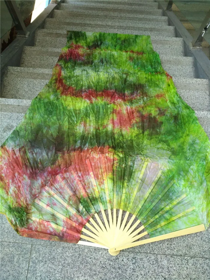 

Hand Tie Dyed Belly Dance Fan Veil 150/180cm /210 Bamboo Long Fans For Dancer Practice Stage Performance Show Free Shipping
