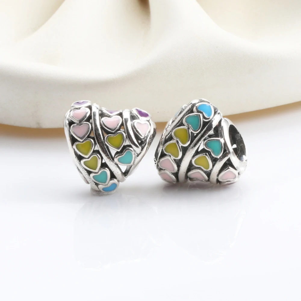 Горячая Распродажа цвет серебра Талисман Бусины Простые Красочные Сердце Любовь