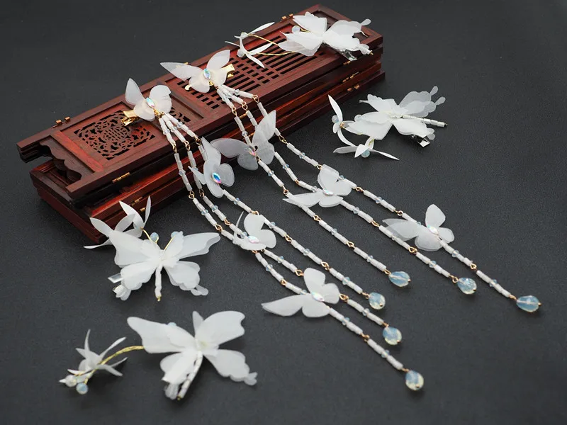 

Long tassel butterfly hairpin Hanfu accessories show photo headdress hairpin step shake costume COS