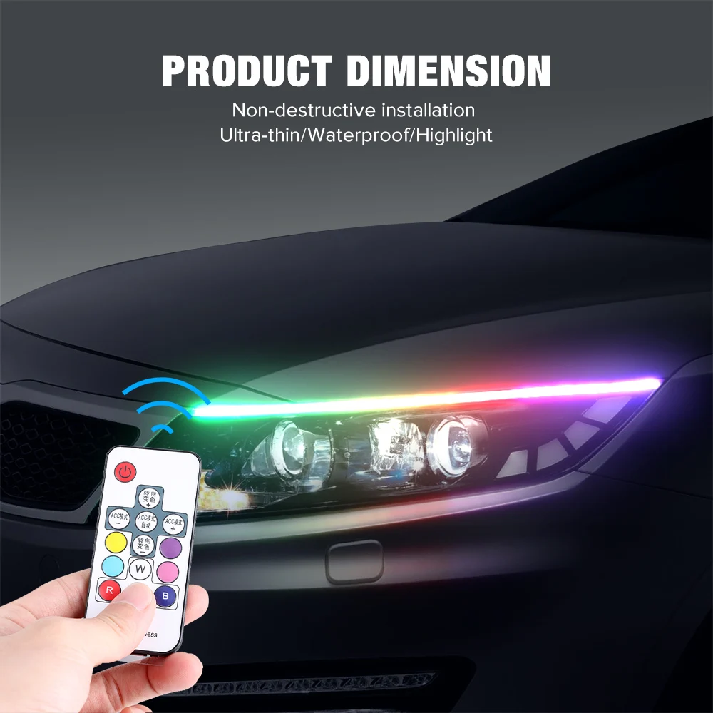 30 45 60 см автомобильный RGB светодиодный свет полосы динамические гибкие светодиодные дневные ходовые огни полосы света фары дневного света поворота сигнальная лампа 12 В DRL