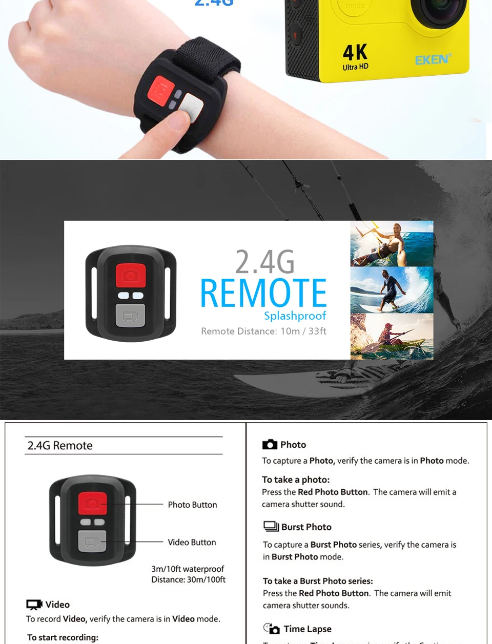 Экшн-камера eken H9 H9R wifi Ultra HD Mini Cam 4 K/30FPS 1080 p/60fps 720 P/120FPS Подводная Водонепроницаемая спортивная видеокамера