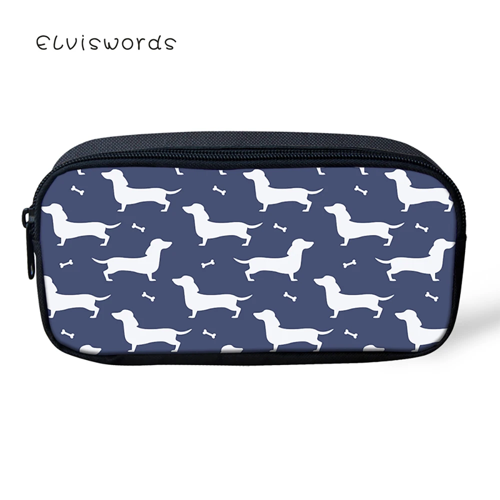 ELVISWORDS Dachshund Printed Pencil Box Cute Pencilcase Women Makeup Cases Cosmetic Bags Student Stationery School Supplies | Багаж и