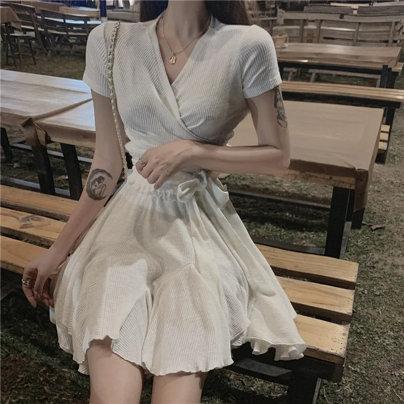 Женский летний комплект из 2 предметов белое платье с коротким рукавом