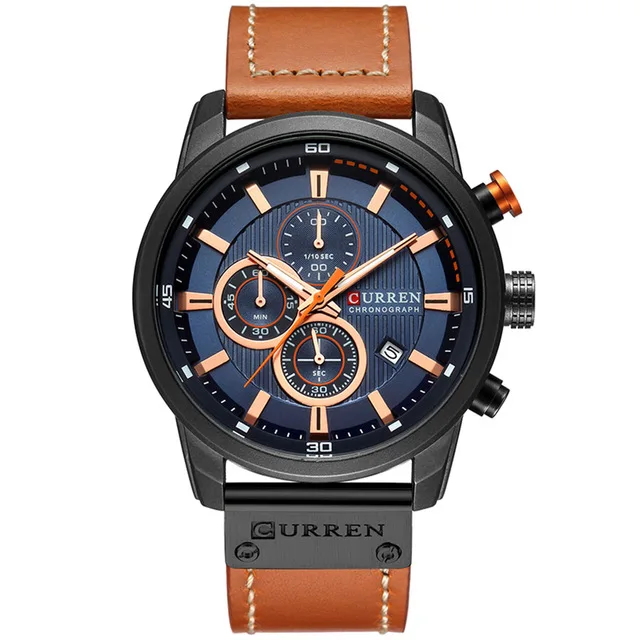 black blue Curren Мужские часы Топ бренд класса люкс классический хронограф Дата мужские наручные часы s армейские военные спортивные Кожа Мужские часы - Цвет: black blue