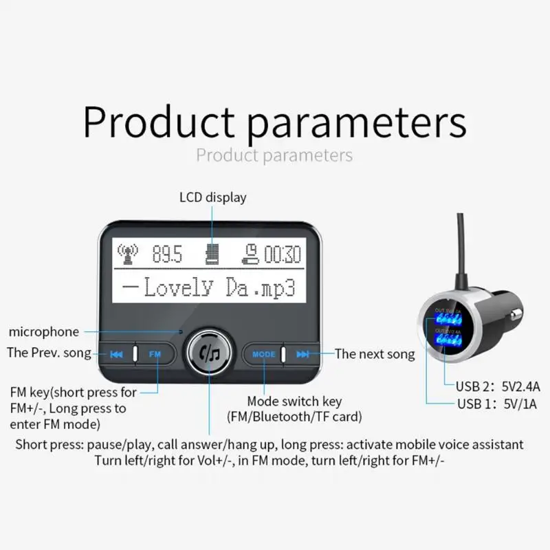 VODOOL Bluetooth FM передатчик Беспроводной громкой связи Bluetooth гарнитура для MP3 плеер, автомобильный набор, ЖК-дисплей цифровой Дисплей двойной зарядное устройство USB для телефона CCTV DVR gps