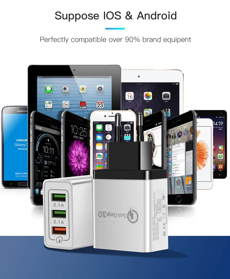 ACCEZZ Универсальный 18 Вт Быстрая зарядка 3,0 зарядное устройство адаптер для iphone samsung s10 plus путешествия настенное зарядное устройство 3usb ЕС вилка зарядное устройство