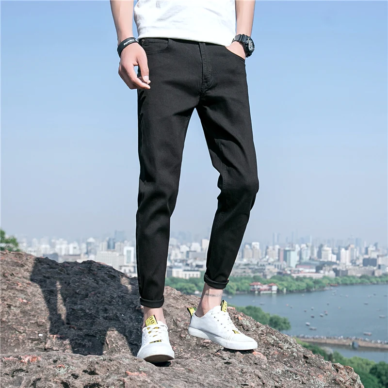 Промывают синий черный Slim Fit джинсы для женщин мужчин Высокое качество
