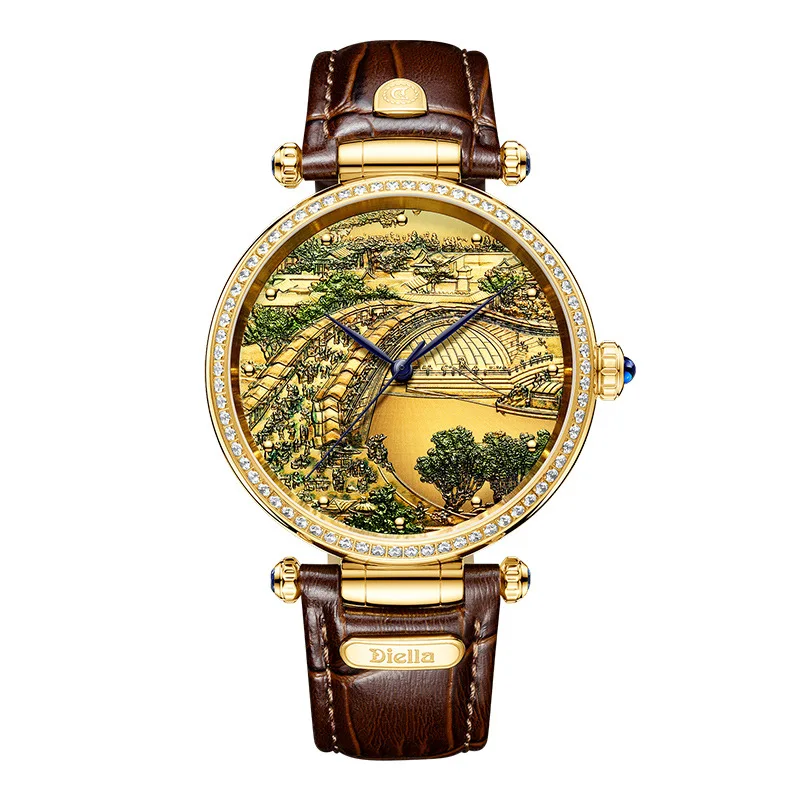 Men Watch Ancient Chinese Qingming River Map Women Automatic Mechanical Watches Sapphire Inlay Dial Clock Men's Watches Reloj De Hombre - Color: Men Watch