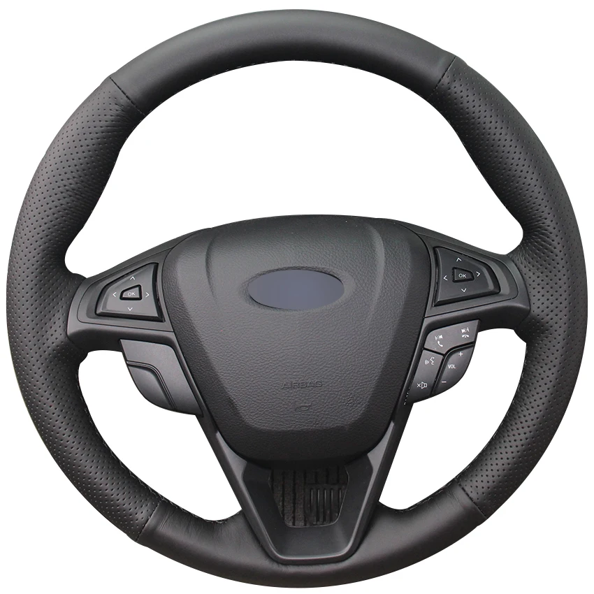 

Black Natural Leather Car Steering Wheel Cover for Ford Fusion Mondeo 2013 2014 EDGE 2015 2016