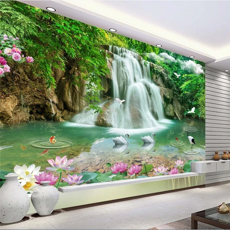 Пользовательские Фото Обои Настенная Наклейка стерео пейзаж водопад 3D ТВ стены