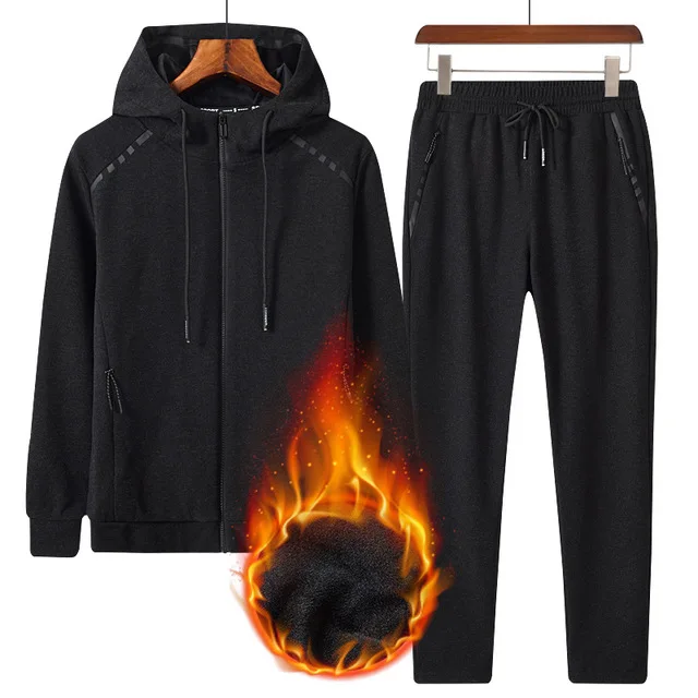 

2021 Fashion Autumn Winter Men Sporting Suit Hooded Jacket+Pants Sweat Suit Fleece Thick Tracksuits For Male Clothing