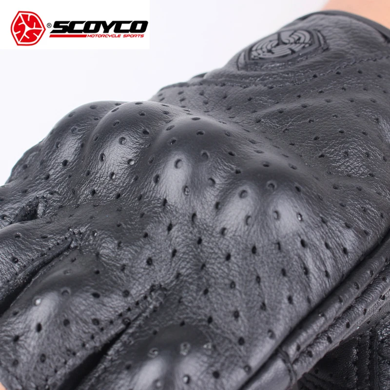 Мотоциклетные перчатки SCOYCO кожаные митенки с открытыми пальцами для мотогонок