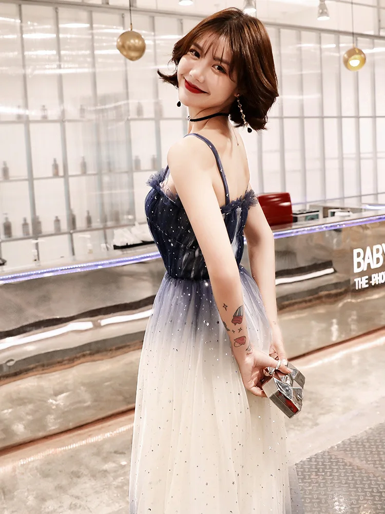 

Navy Blue Sequins Chinese Oriental Wedding Female Off Shoulder Cheongsam Vintage Evening Dress Elegant Celebrity Banquet Dresses