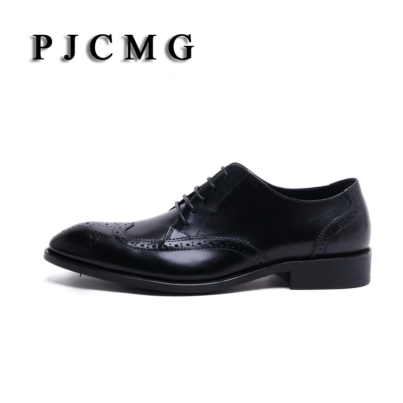 Мужские деловые кожаные туфли PJCMG на шнуровке красного/черного цвета броги с