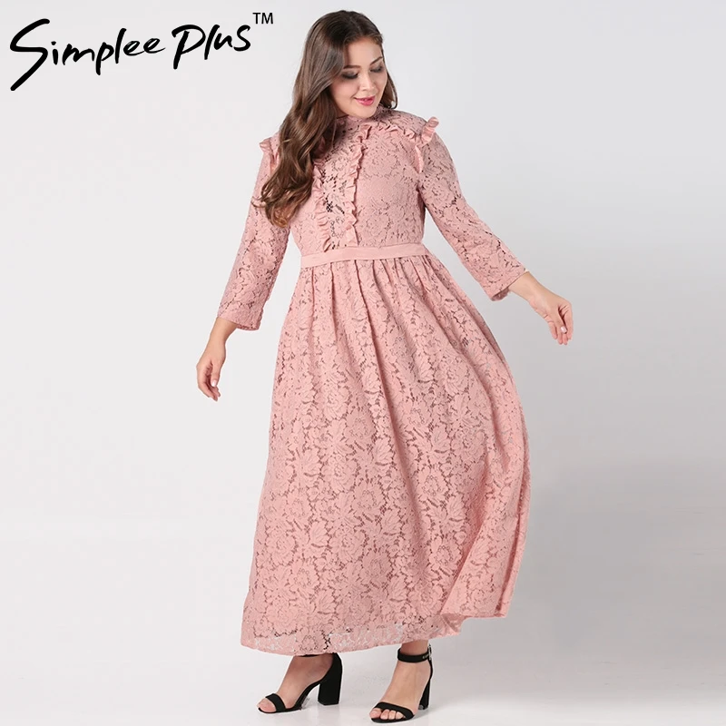 Женское кружевное платье Simplee Plus Элегантное Длинное Платье макси с длинным
