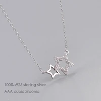 100 real 925 sterling silver crystal double stars pendant necklace rhodium plated cz silver choker jewelry necklaces for girls