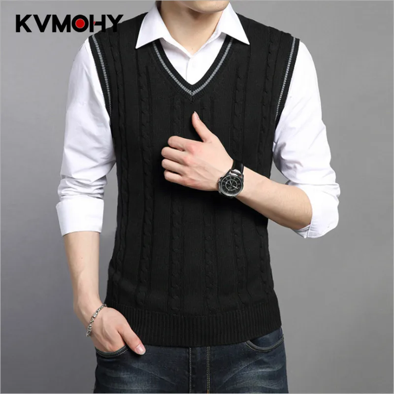 

Sweater men Spring Autumn Male Sleeveless Pullover Male Jacket Slim Fit Casual Knitted Plus Size Woolen Sweaters Vest