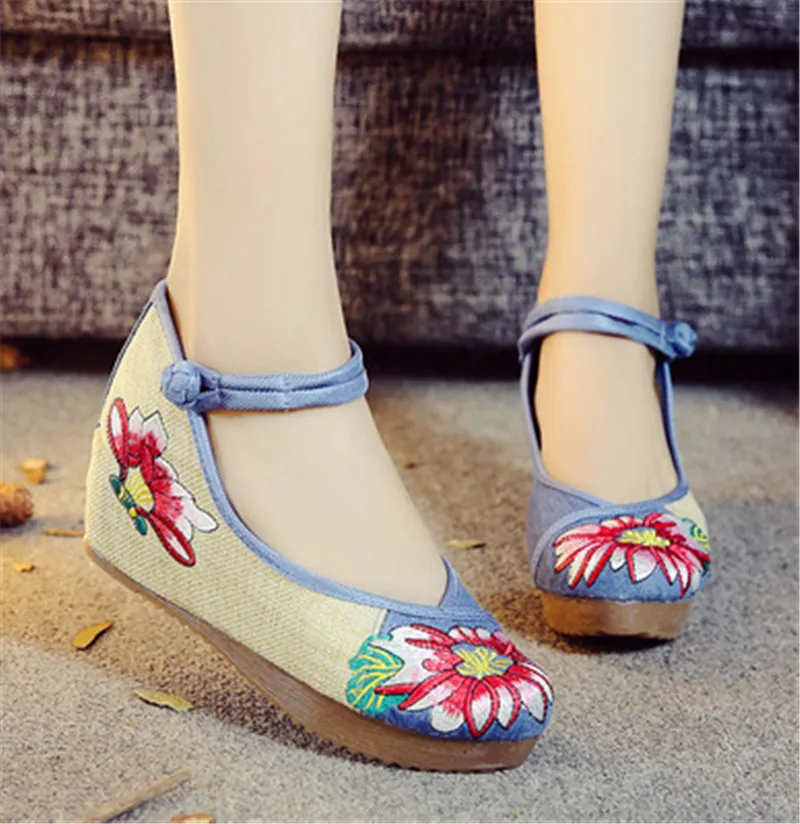 Туфли на плоской подошве; женские лоферы; Zapatos De Mujer; Туфли-оксфорды в стиле Лолиты; парусиновые женские эспадрильи в стиле Харадзюку; модная вышитая обувь для женщин - Цвет: 5cm yufurong blue