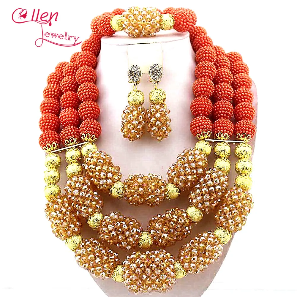 Новый набор ювелирных изделий с африканскими оранжевыми бусинами из 3 ярких