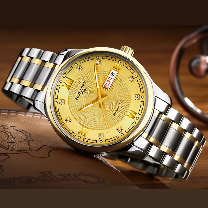 Holuns золотые мужские часы Лидирующий бренд роскошные Мужские модельные деловые