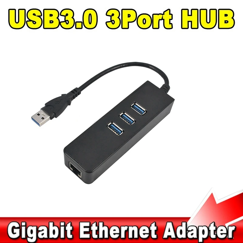 High Speed 3 Ports Usb 3.0 Hub 10/100/1000 Mbps To Rj45 Gigabit Ethernet Lan Wired Network Adapter Converter For Mac | Компьютеры и