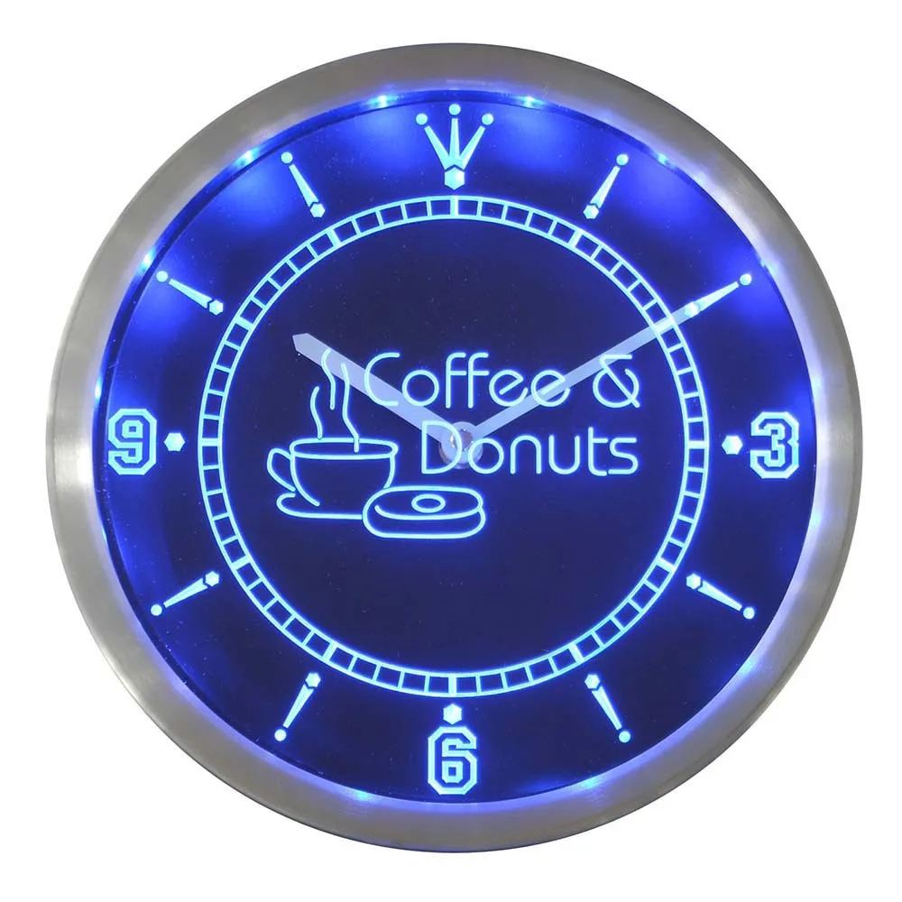 

nc0300 OPEN Coffee & Donuts Cafe Bar Neon Light Signs LED Wall Clock