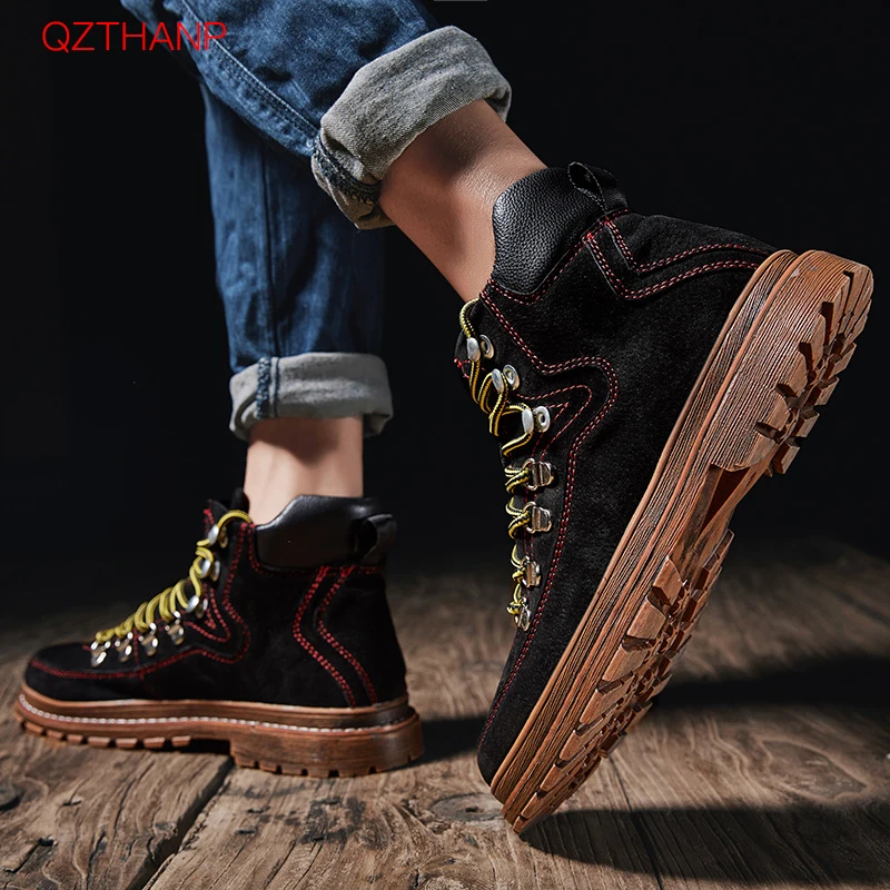 Брендовые мужские ботинки Martens кожаная зимняя теплая обувь хлопковые
