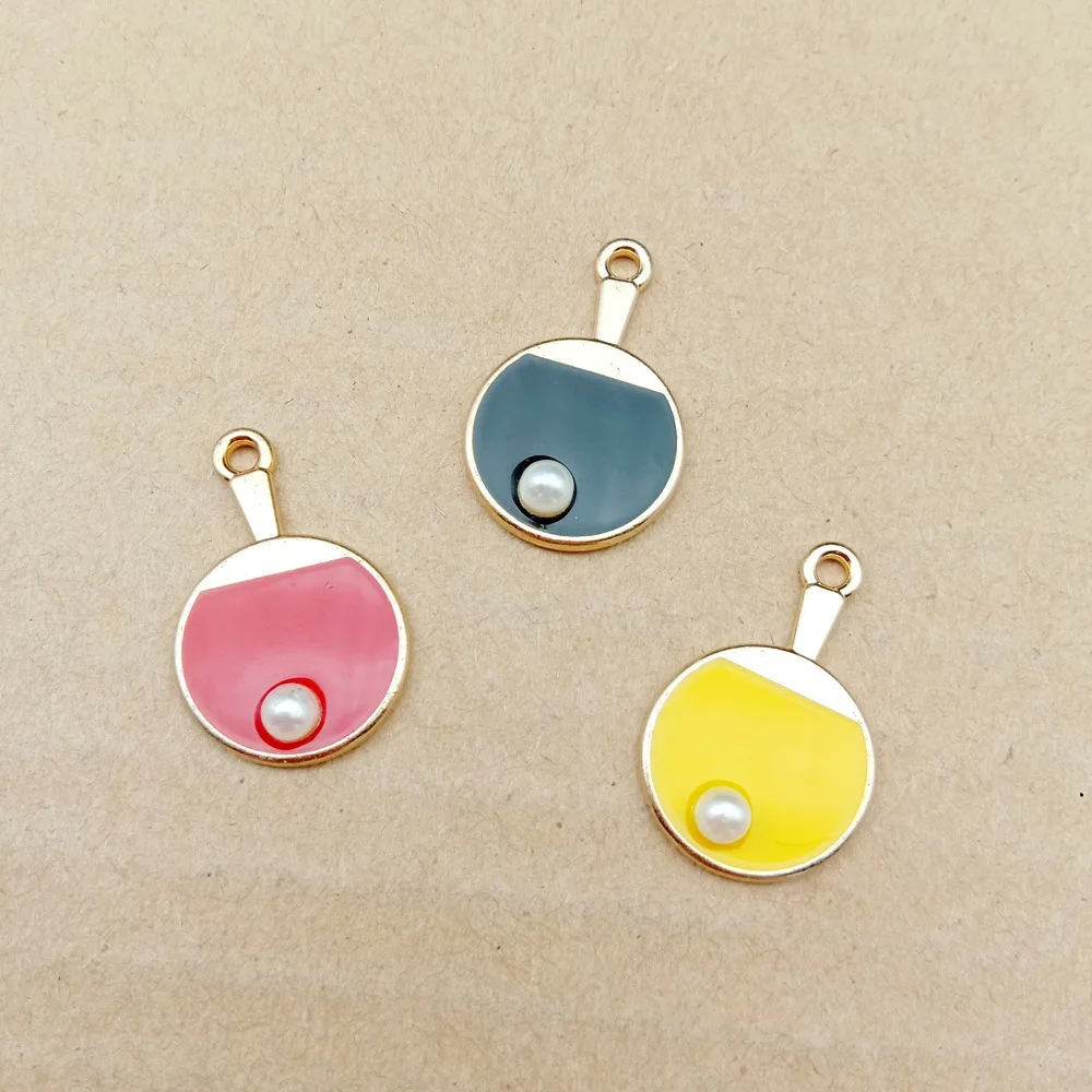 10pcs 23x15mm Enamel jewelry accessories pearl table tennis ball racket charms Earrings Necklace Pendant handmade DIY material | Украшения