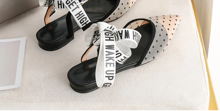 Women Brand shoe low heel Women Casual Shoes Slip On Slides Pointed Toe Low Heel Shoes emale bowtie air mesh polka dot pump
