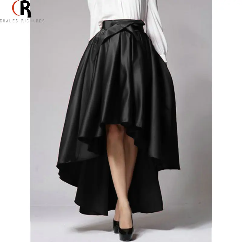 Темно Красная Черный Юбка С Завышенной Талией Бантом Разной Длины Подол А Линии