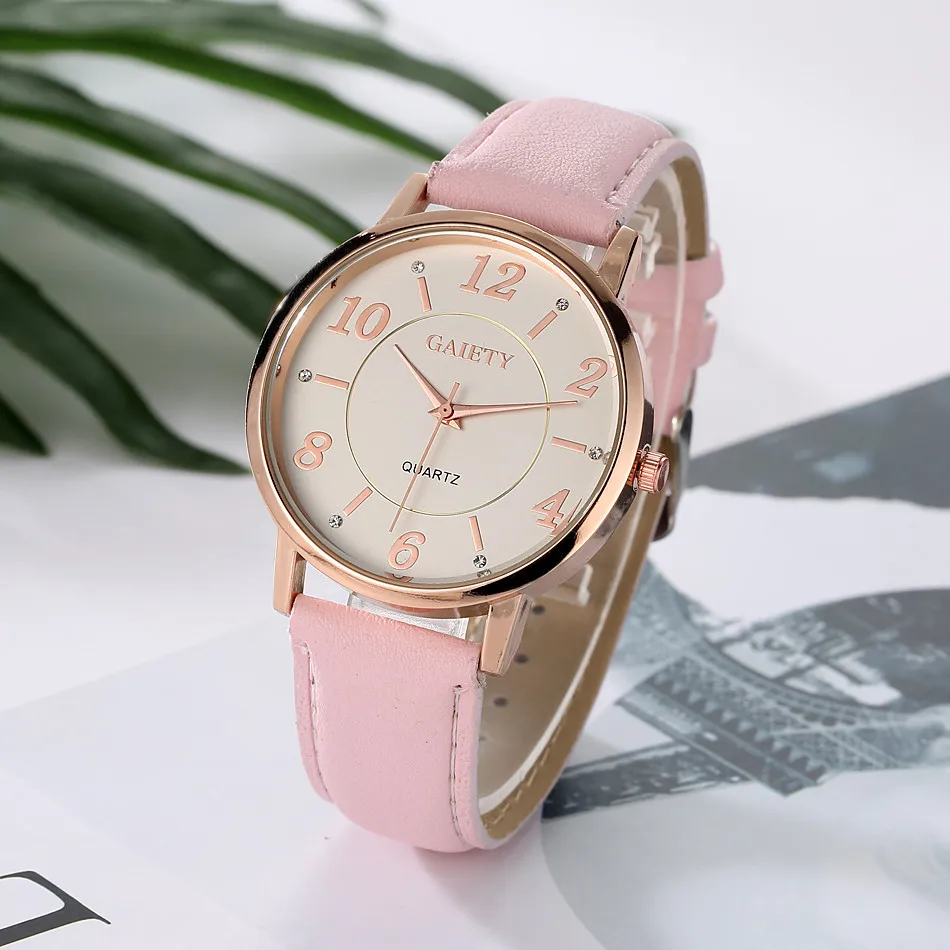 Женские модные часы с кожаным ремешком аналоговые кварцевые круглые наручные