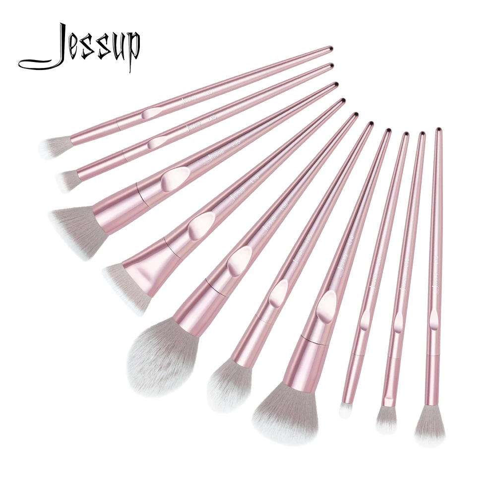 Jessup кисти, 10 шт., розовые кисти для макияжа, наборы, Кисть для макияжа, косметическая пудра, Тональная основа, кисть для смешивания карандашей, T260
