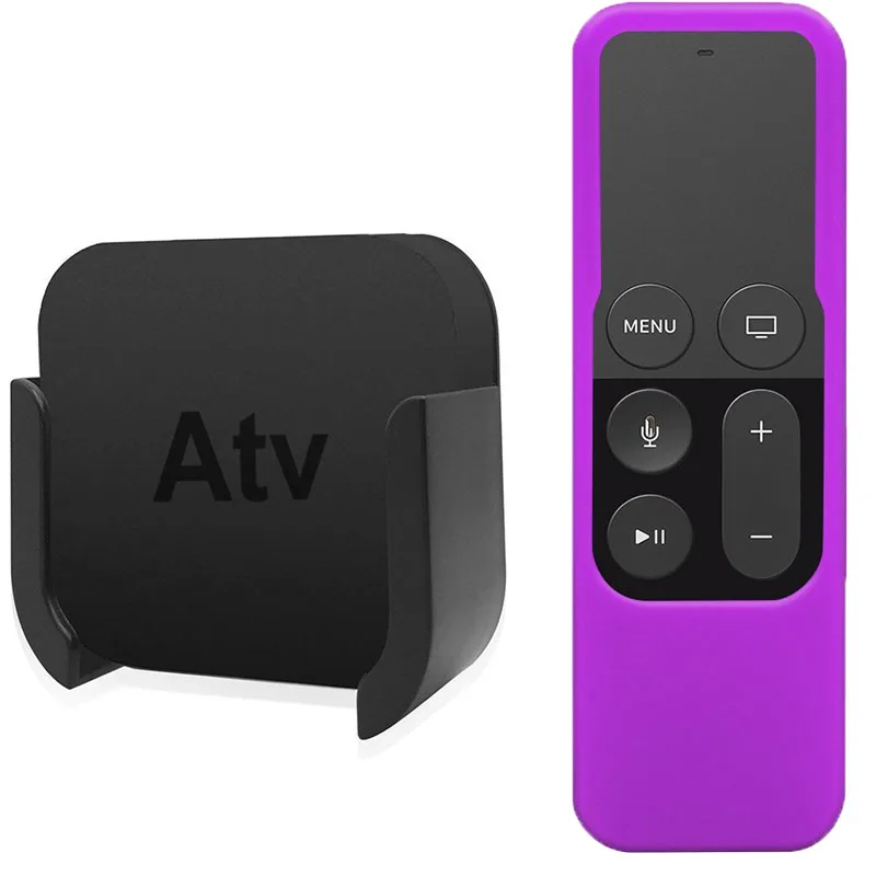 purple Крепление для ТВ для Apple tv 4K 4K настенный кронштейн держатель для Apple tv 4 и 4K силиконовый защитный чехол Siri с пультом дистанционного управления - Цвет: purple