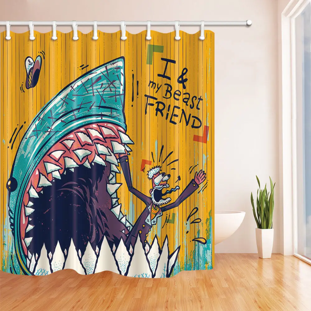 

Cartoon Shark and Sailor Bath Curtain Bathroom Waterproof Polyester