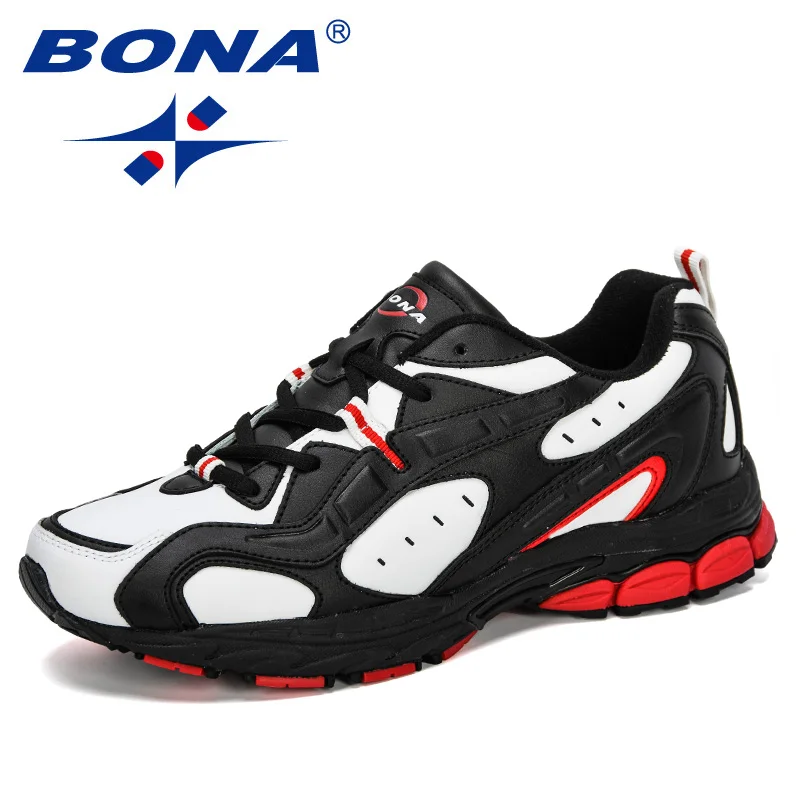 White black red BONA New Style Sports Shoes Men Sneakers Lace-Up Cow Split Breathable Walking Shoes Outdoor Running Shoes Man Jogging Shoes - Цвет: White black red