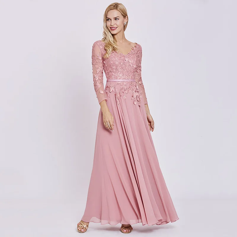 Tanpell аппликациями вечернее платье элегантный Персик с длинными рукавами Длина