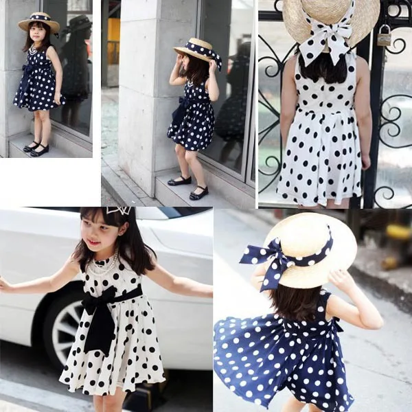 Summer New Kids Girls Dress Polka Dot Chiffon Sundress Ball Gown Toddler Tunic Bowknot Belt Children's | Детская одежда и