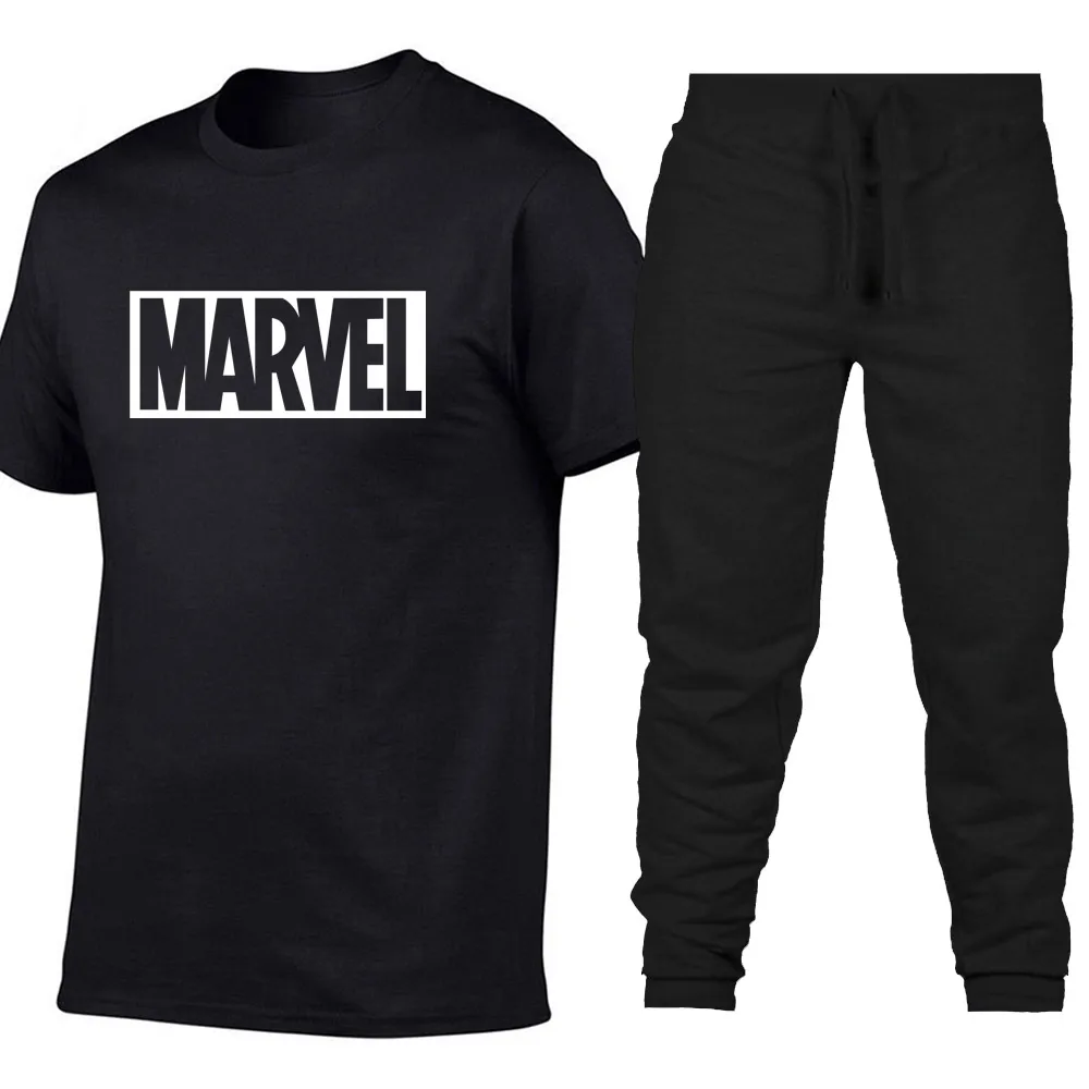 Новая мода Marvel футболка с короткими рукавами + брюки Мужская принтом супергероя