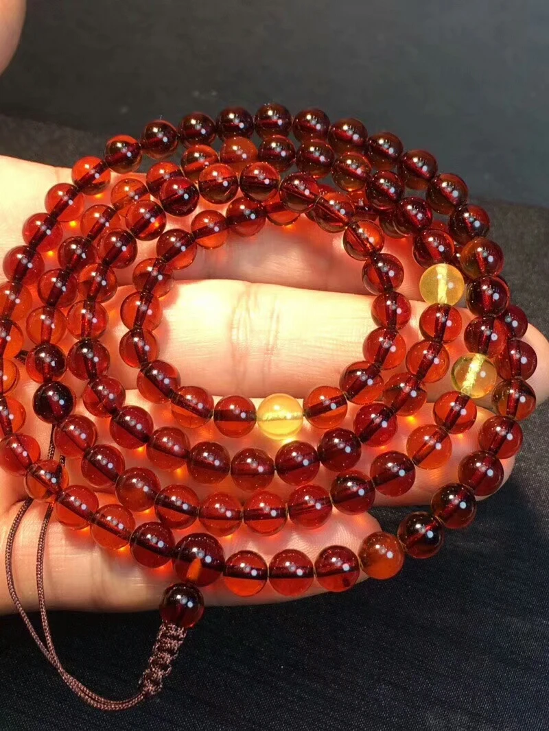

7mm Natural Blood Amber Bracelet Jewelry For Women Lady Men Gift Crystal 108 Prayer Round Beads Stone Gemstone Steands AAAAA