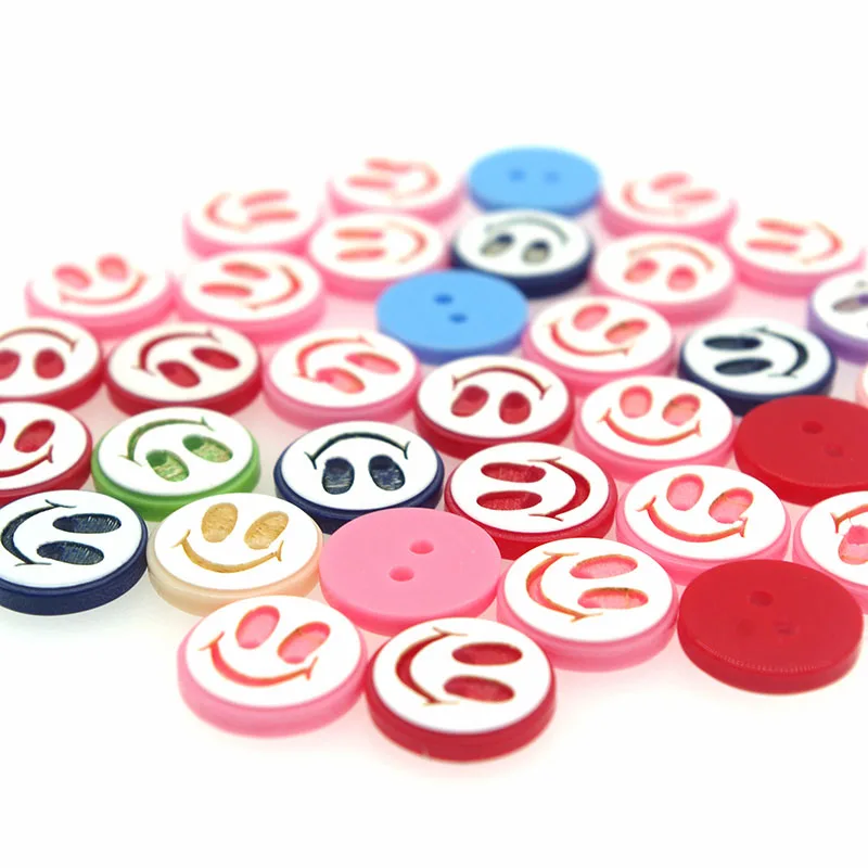 

100PCs Resin Buttons 2 holes Round Smiling Minxed Button Latest Design Scrapbooking Sewing Accessories Craft JS9002 11mm