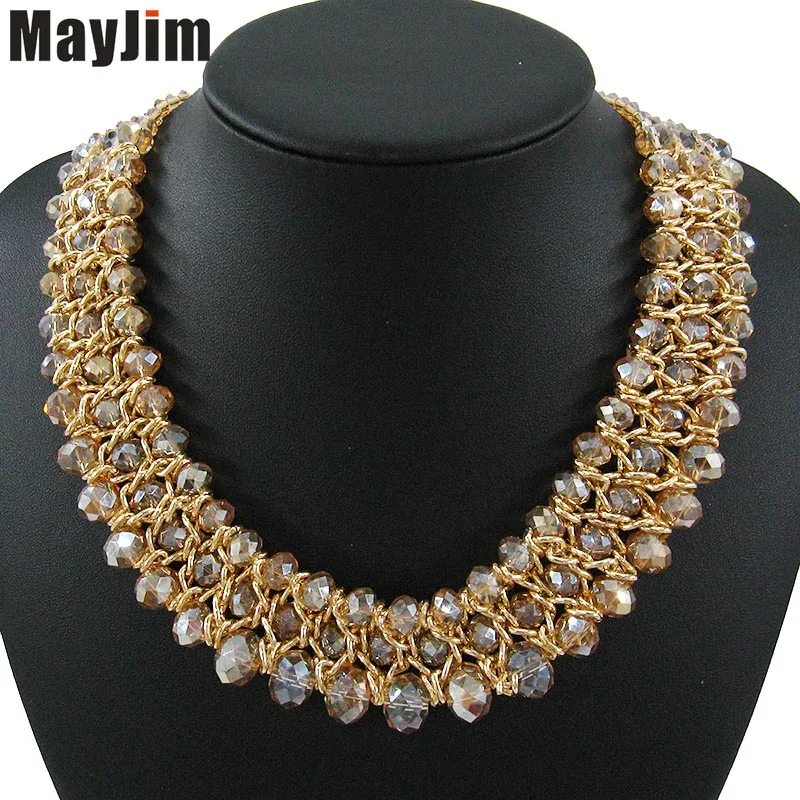 golden Заявление ожерелье женская мода vintage choker воротник золотая цепь большой коренастый бисера кристалл ожерелья и кулоны Ювелирные Изделия - Окраска металла: golden