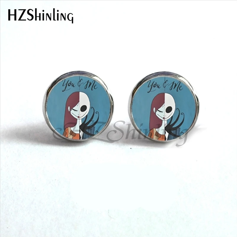 ED-0046, Новое поступление, серьги-гвоздики Jack Skellington and Sally, Кошмар перед Рождеством, серьги для девушек, серьги-бойфренды