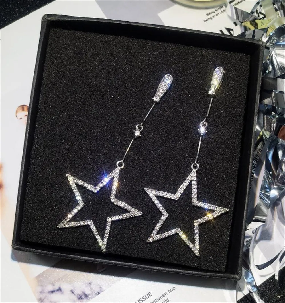 Hollow Geometry Earrings Star Fashion Bling Crystal Hanging Women Gifts Jewelry Orecchini Brincos Pendientes Oorbellen | Украшения и