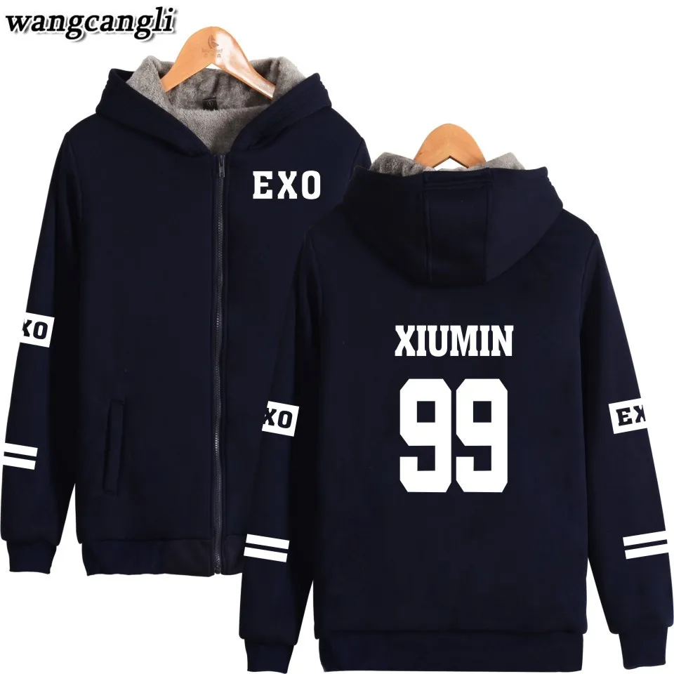 Зимняя Толстовка в стиле KPOP EXO Флисовая теплая куртка плотное пальто модная