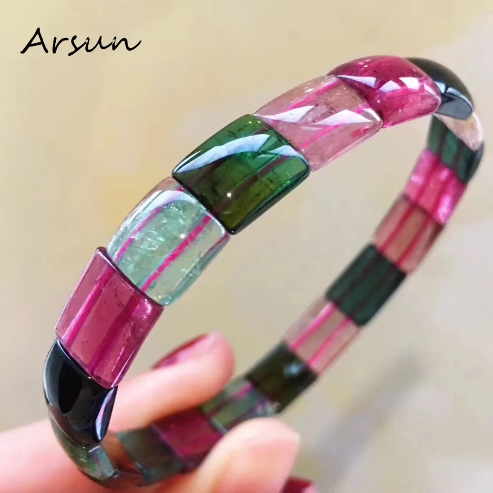 

Wholesale Natural Tourmaline Stone Bracelet Women Fine Jewelry Pink and Green Color High Quality Free Shipping