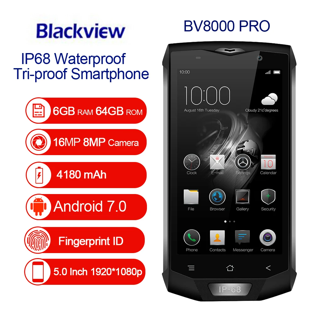 Blackview bv8000 Pro 4 г мобильного телефона отпечатков пальцев 5.0 &quotAndroid 7.0 mtk6757