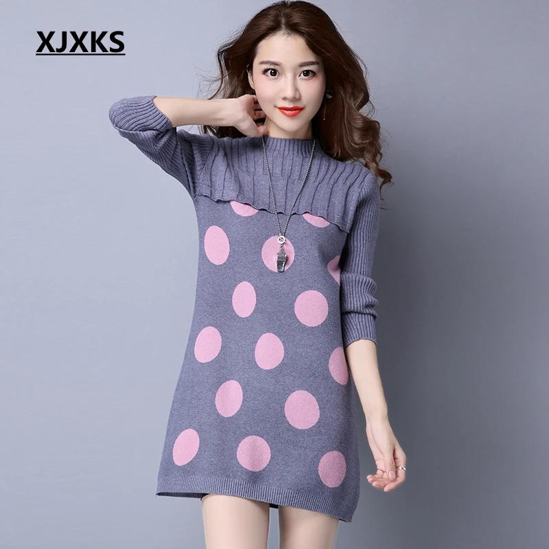 XJXKS Sweater women winter turtleneck loose long section of the womens sweaters fashion autumn pullover thickening | Женская одежда