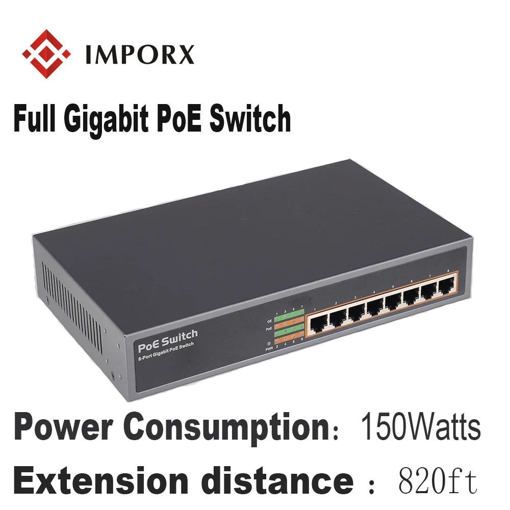 8 портов POE коммутатор Ethernet с одним портом DC52V адаптер питания для сетевой ip камеры