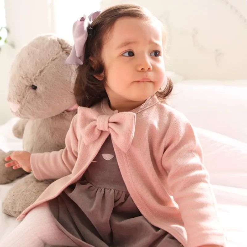 Spring Autumn Children's Clothing Girls In The Shuttle Pattern Knitted Leisure Bow Cardigan Baby Casual Round Neck | Детская одежда